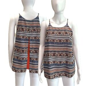 THML Aztec Tribal Patterned Cami Tank Womens Size M Geometric A-Line Split Back